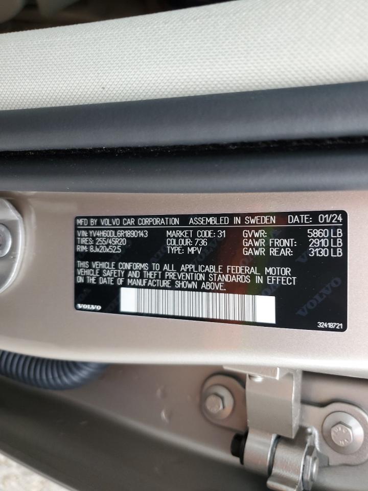 2024 VOLVO XC60 PLUS VIN:YV4H60DL6R1890143