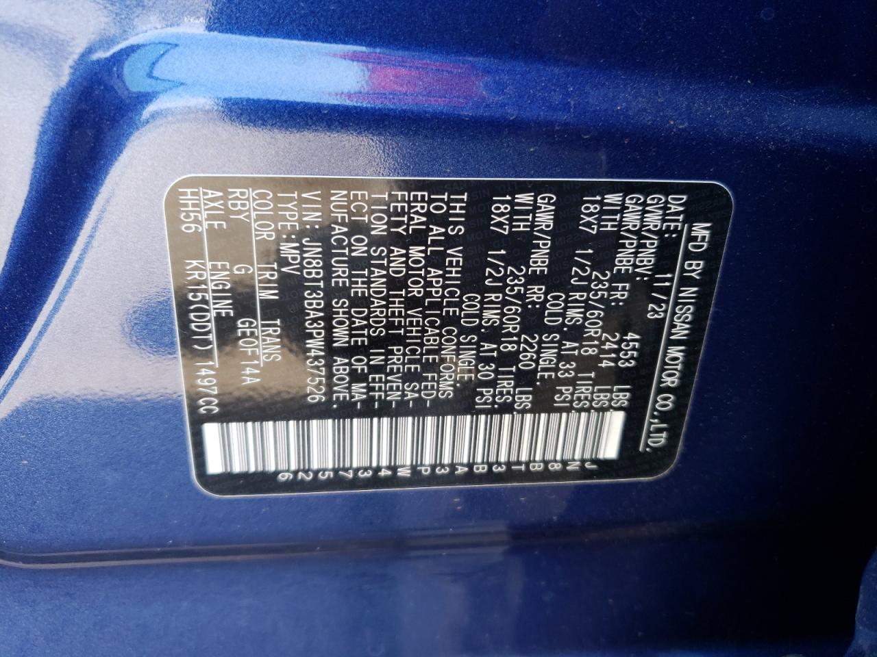 2023 NISSAN ROGUE SV VIN:JN8BT3BA3PW437526