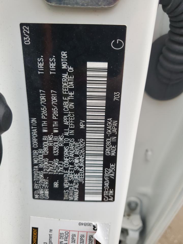 2022 TOYOTA 4RUNNER SR5 VIN:JTEEU5JR4N5267829