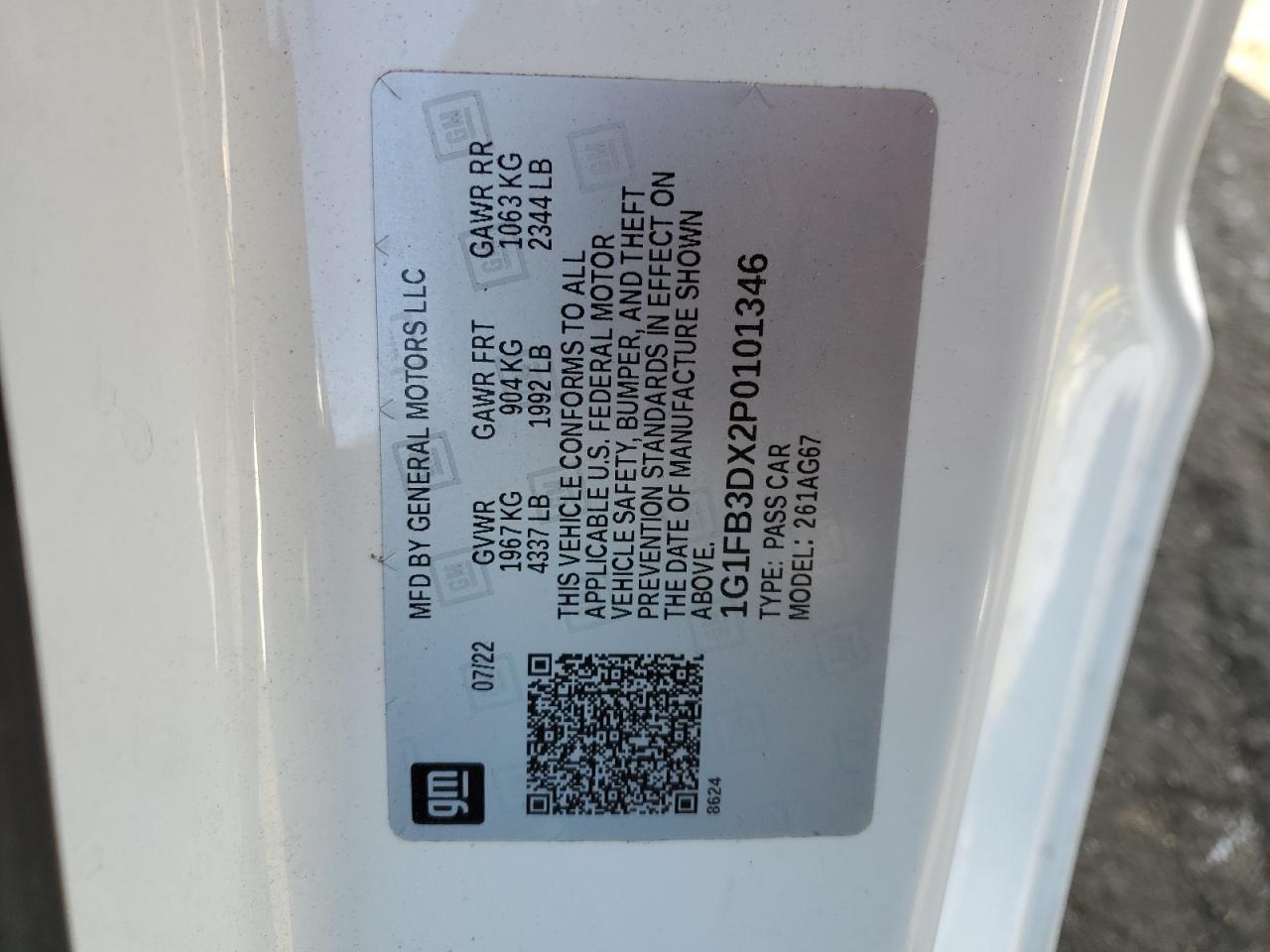 2023 CHEVROLET CAMARO LS VIN:1G1FB3DX2P0101346