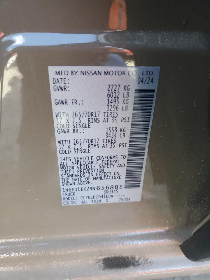 2024 NISSAN FRONTIER S VIN:1N6ED1EK2RN656885