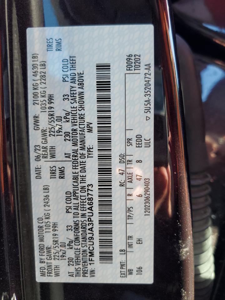 2023 FORD ESCAPE PLATINUM VIN:1FMCU9JA3PUA68773