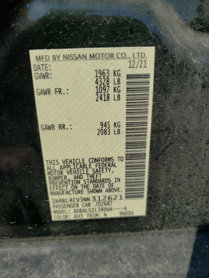 2022 NISSAN ALTIMA SR VIN:1N4BL4CV3NN312621