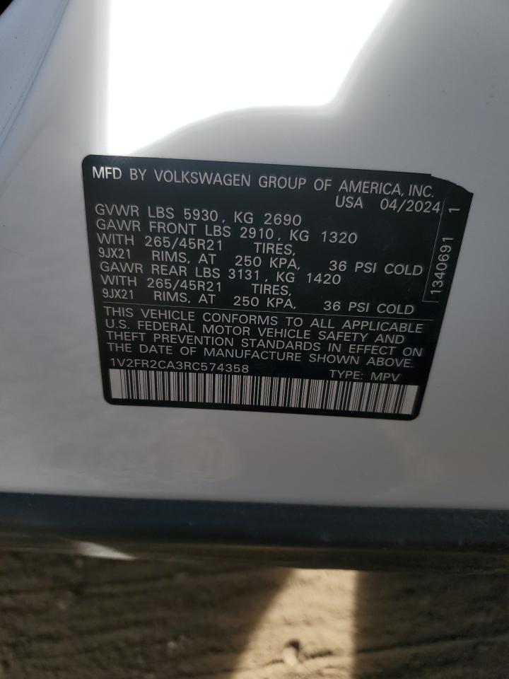 2024 VOLKSWAGEN ATLAS SEL PREMIUM R-LINE VIN:1V2FR2CA3RC574358