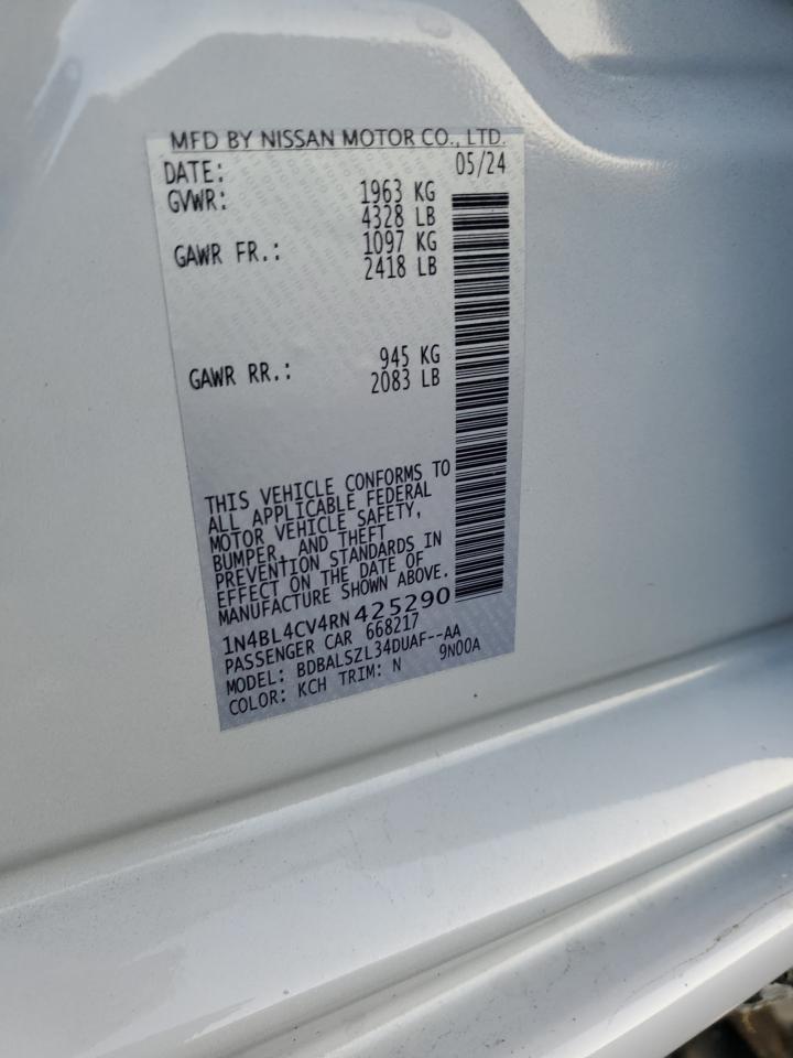2024 NISSAN ALTIMA SR VIN:1N4BL4CV4RN425290