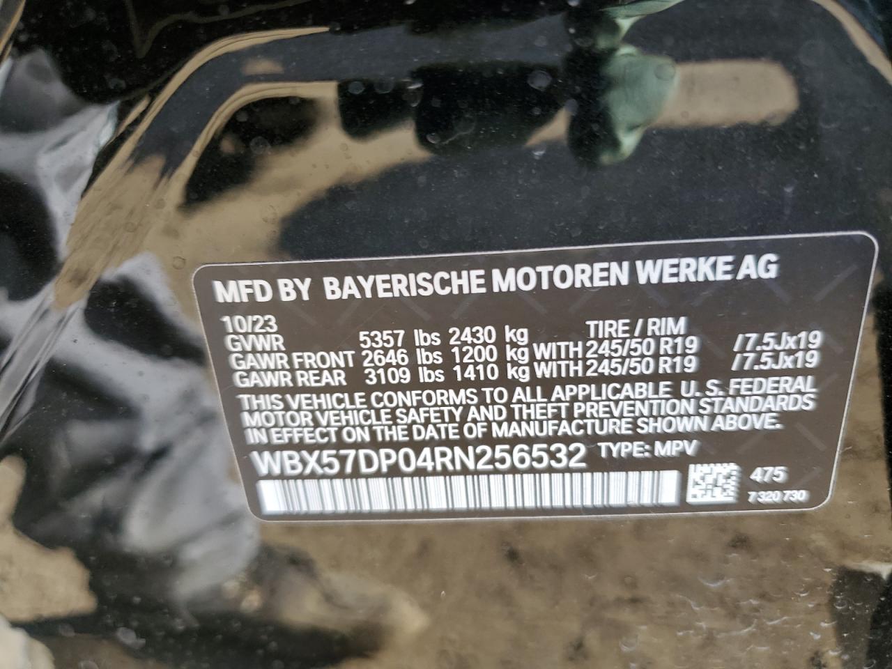 2024 BMW X3 XDRIVE30I VIN:WBX57DP04RN256532