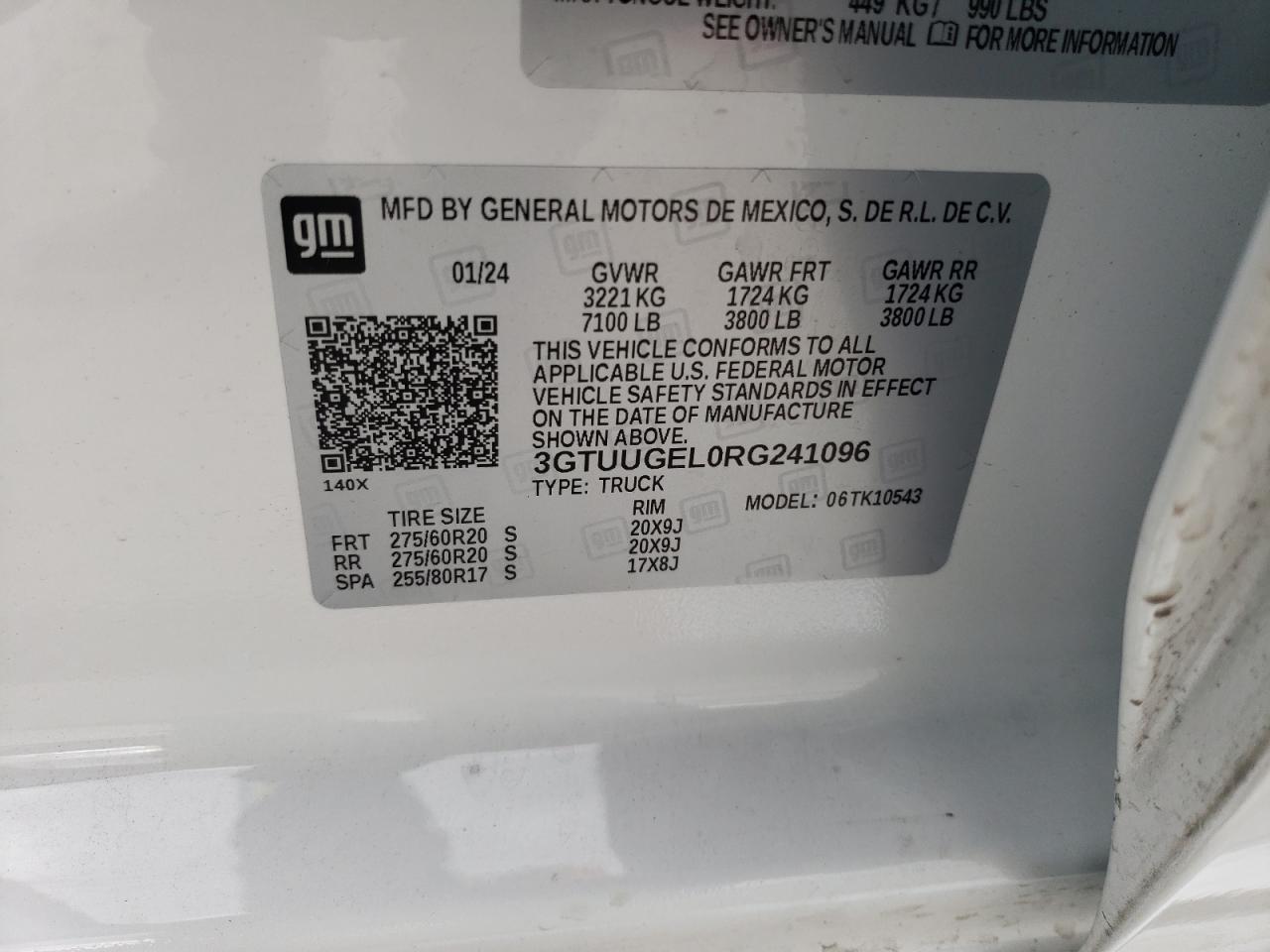 2024 GMC SIERRA K1500 DENALI VIN:3GTUUGEL0RG241096