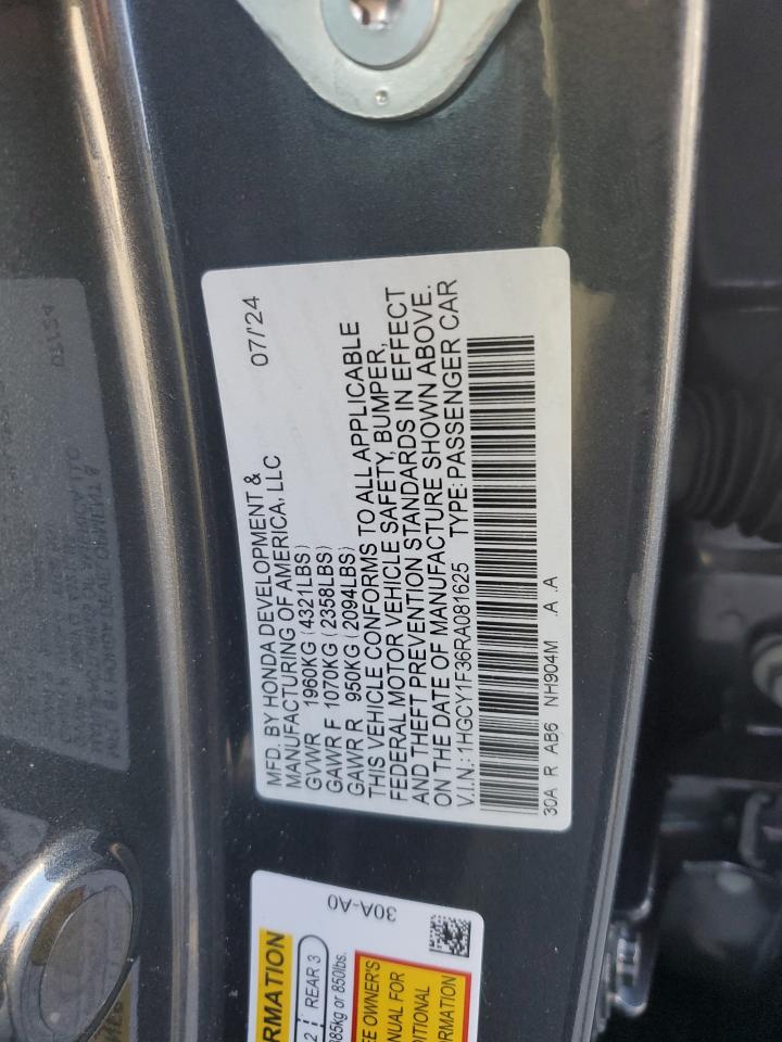 2024 HONDA ACCORD EX VIN:1HGCY1F36RA081625