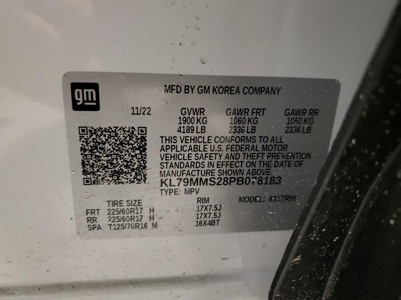 2023 CHEVROLET TRAILBLAZER LS VIN:KL79MMS28PB078183