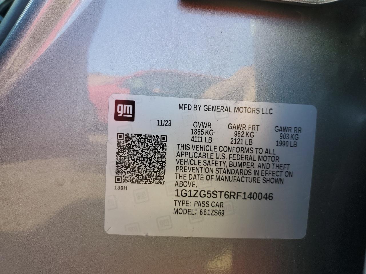 2024 CHEVROLET MALIBU RS VIN:1G1ZG5ST6RF140046