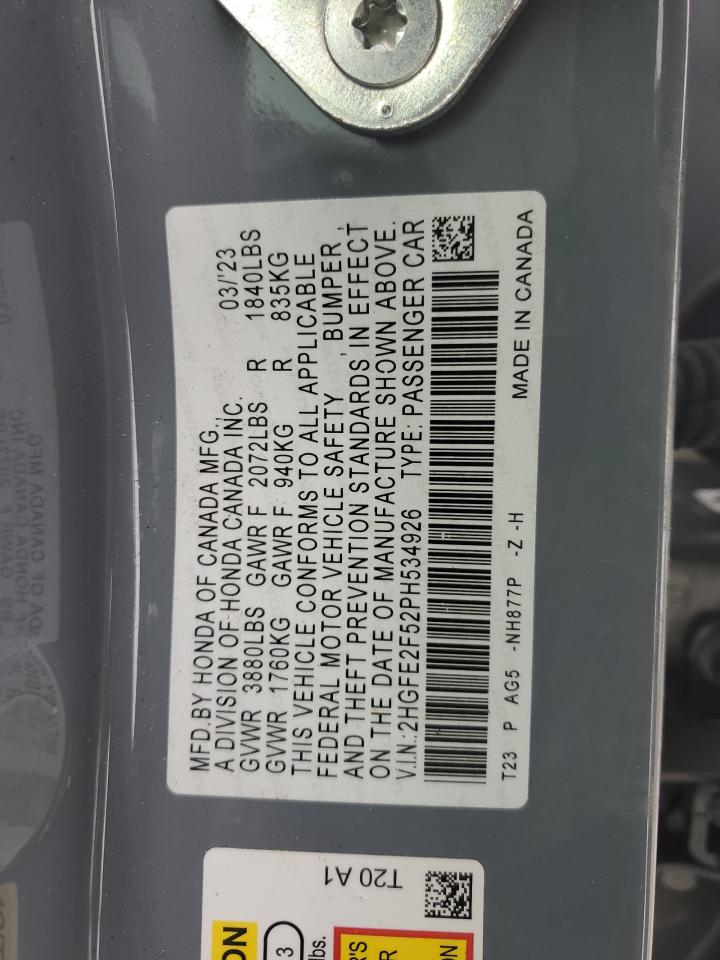 2023 HONDA CIVIC SPORT VIN:2HGFE2F52PH534926