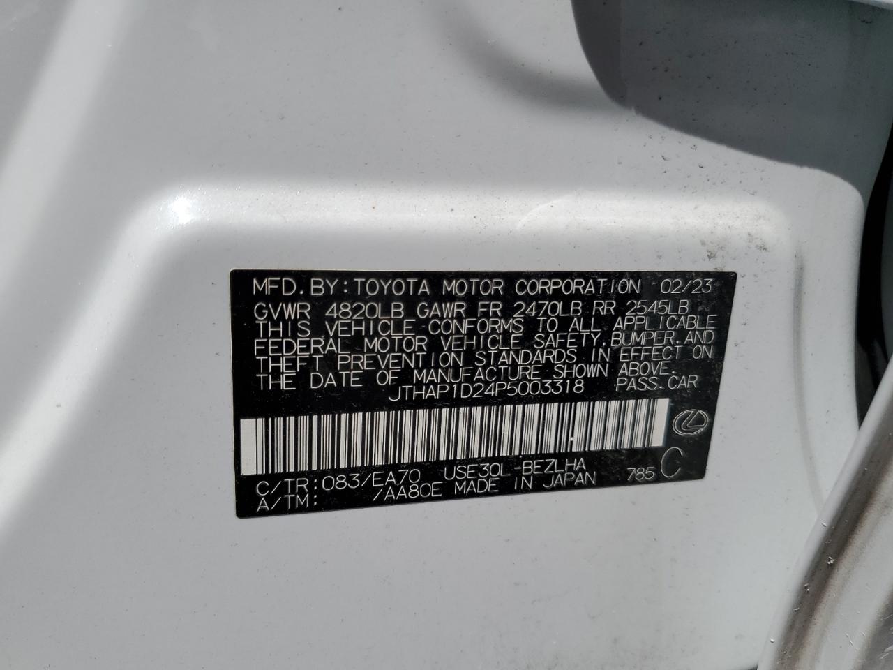 2023 LEXUS IS 500 F SPORT VIN:JTHAP1D24P5003318