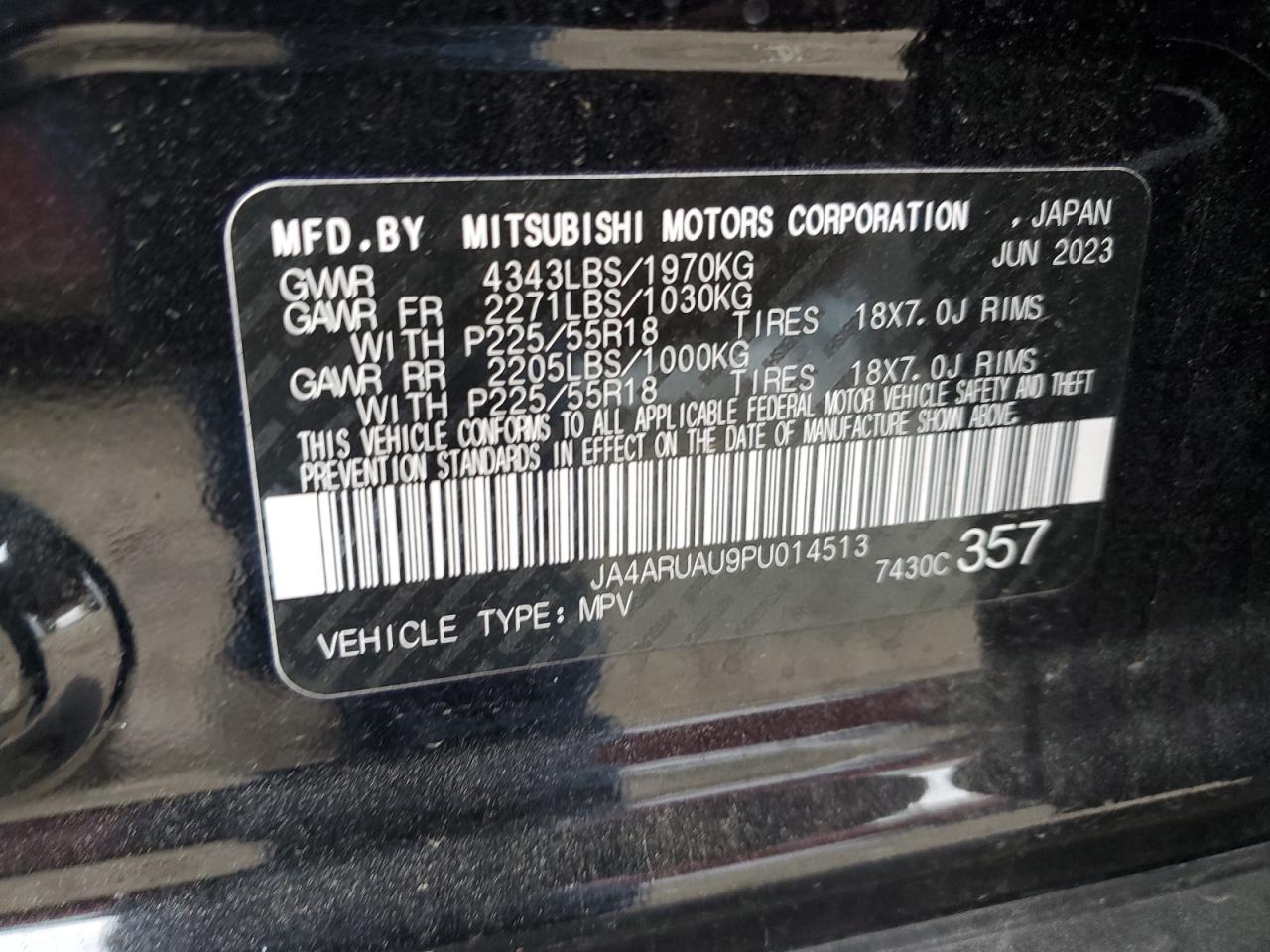 2023 MITSUBISHI OUTLANDER SPORT S/SE VIN:JA4ARUAU9PU014513