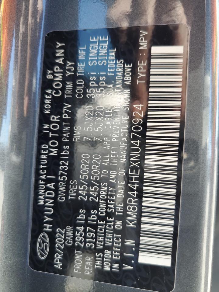 2022 HYUNDAI PALISADE SEL VIN:KM8R44HEXNU470924