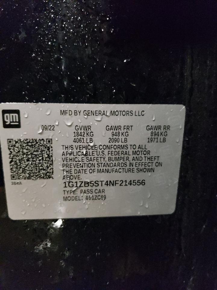 2022 CHEVROLET MALIBU LS VIN:1G1ZB5ST4NF214556