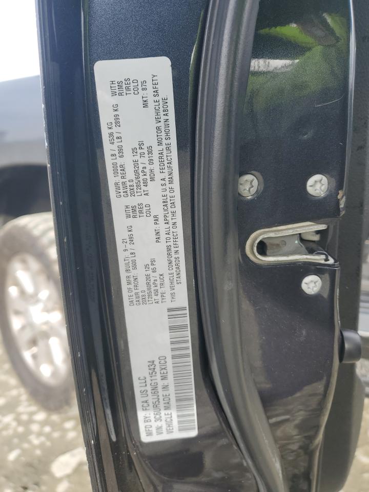 2022 RAM 2500 BIG HORN/LONE STAR VIN:3C6UR5JJ6NG115434