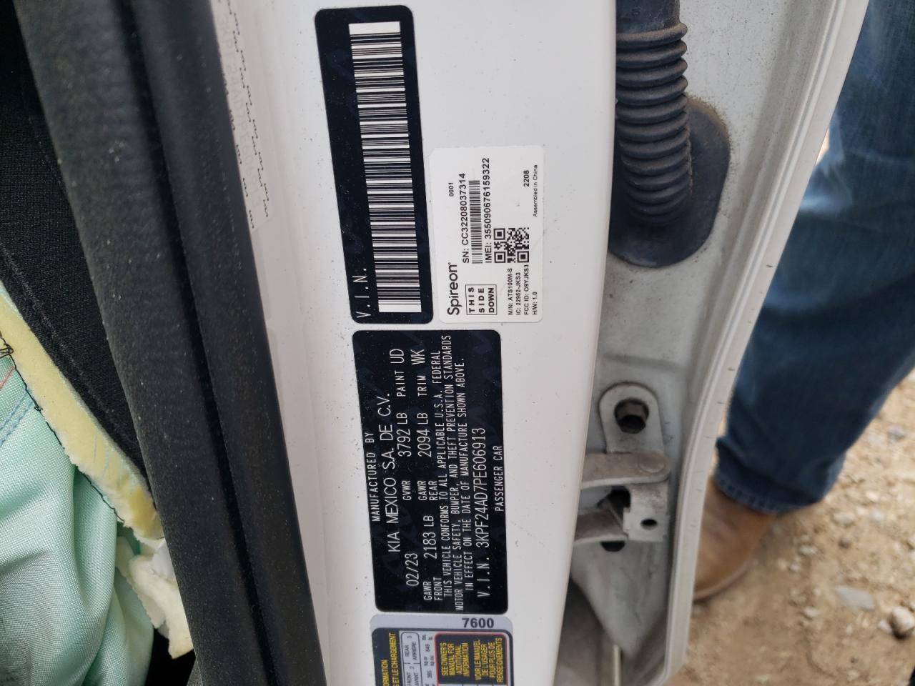 2023 KIA FORTE LX VIN:3KPF24AD7PE606913