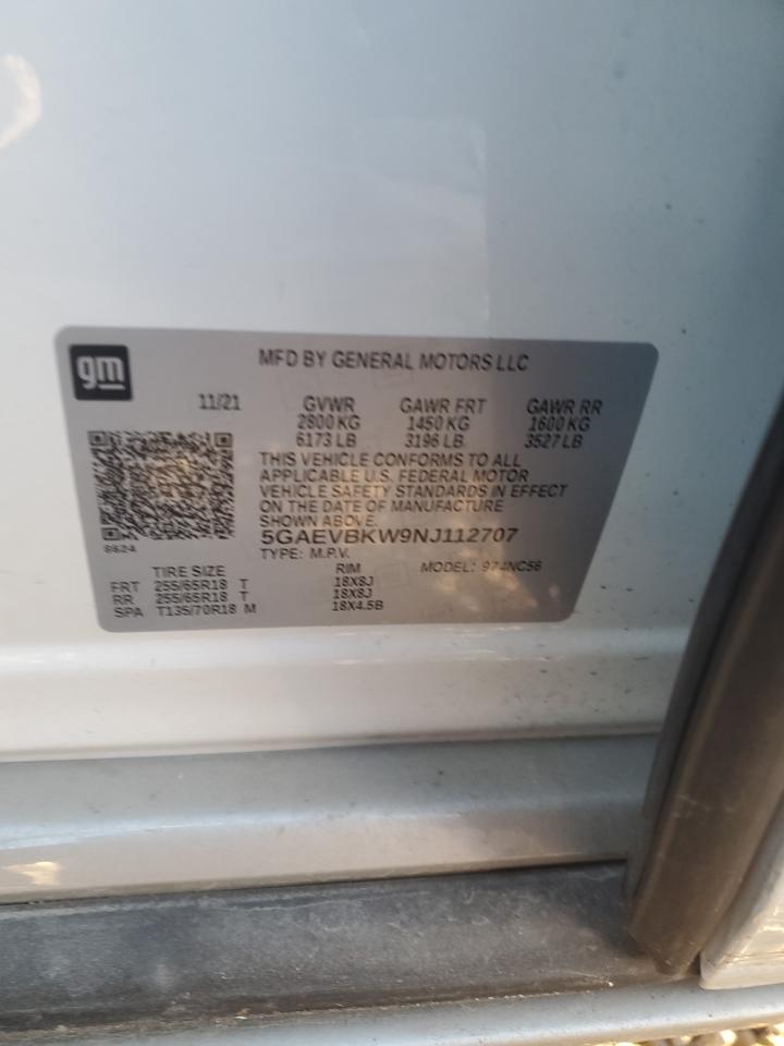 2022 BUICK ENCLAVE PREMIUM VIN:5GAEVBKW9NJ112707