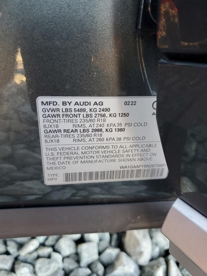 2022 AUDI Q5 PREMIUM 45 VIN:WA1GAAFY5N2073501