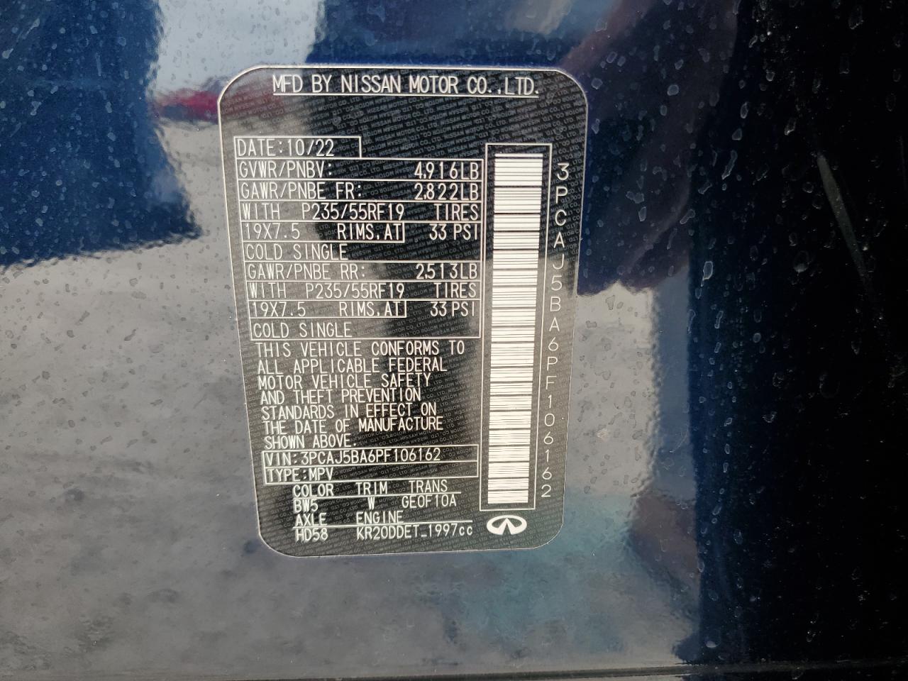 2023 INFINITI QX50 LUXE VIN:3PCAJ5BA6PF106162