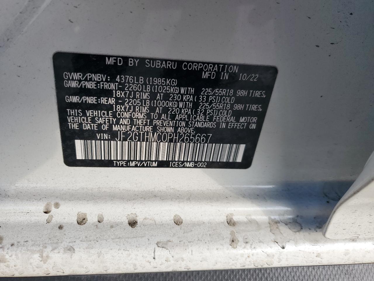 2023 SUBARU CROSSTREK LIMITED VIN:JF2GTHMC0PH265667