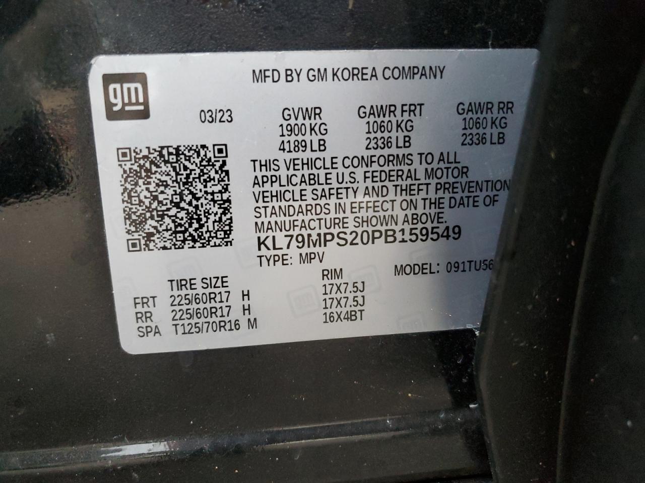 2023 CHEVROLET TRAILBLAZER LT VIN:KL79MPS20PB159549