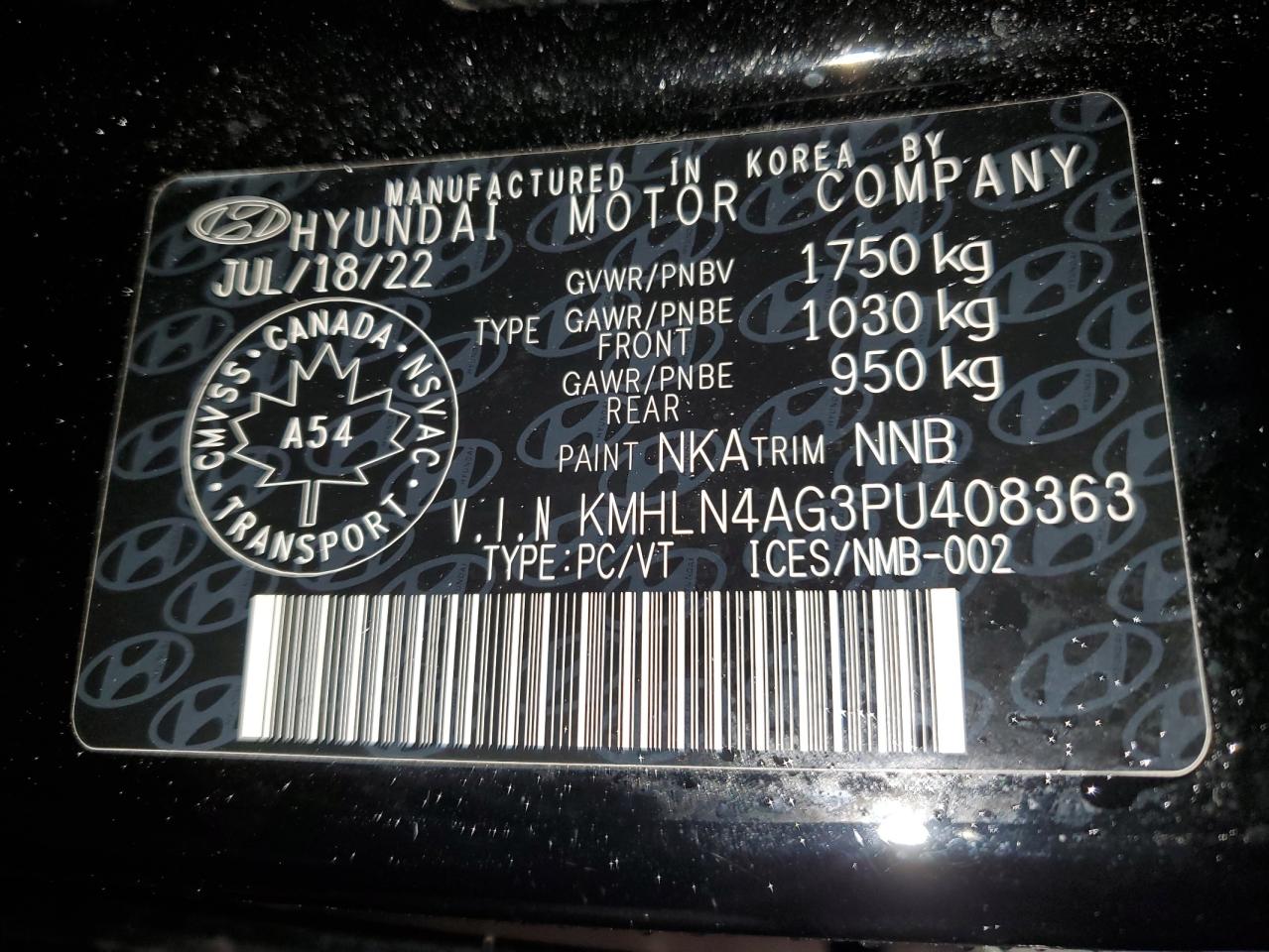 2023 HYUNDAI ELANTRA SEL VIN:KMHLN4AG3PU408363