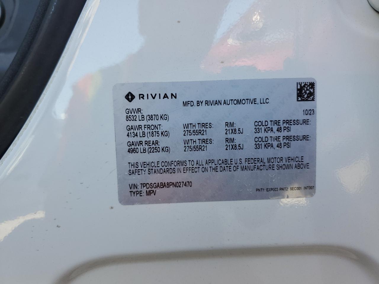 2023 RIVIAN R1S ADVENTURE VIN:7PDSGABA8PN027470