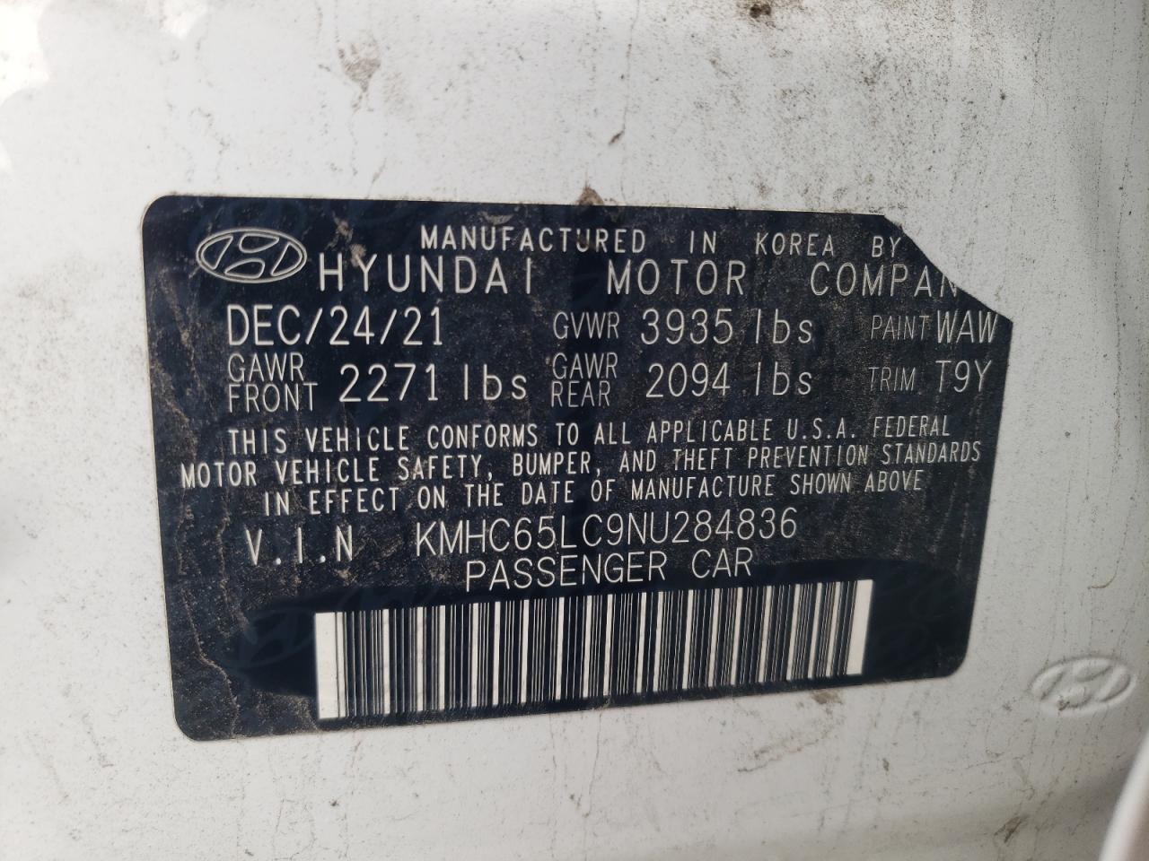 2022 HYUNDAI IONIQ BLUE VIN:KMHC65LC9NU284836