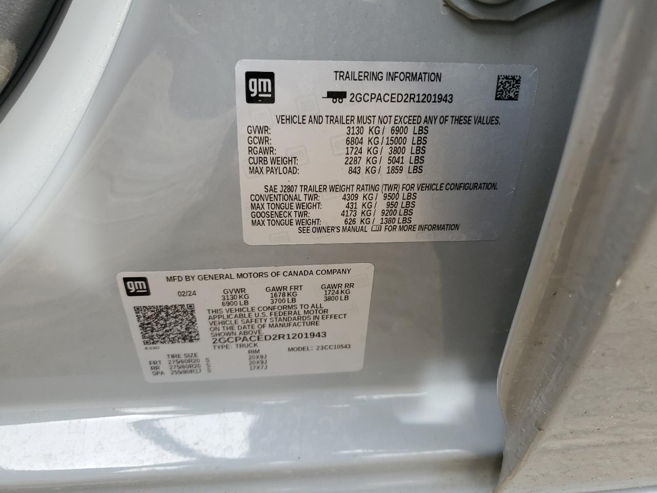 2024 CHEVROLET SILVERADO C1500 LT VIN:2GCPACED2R1201943