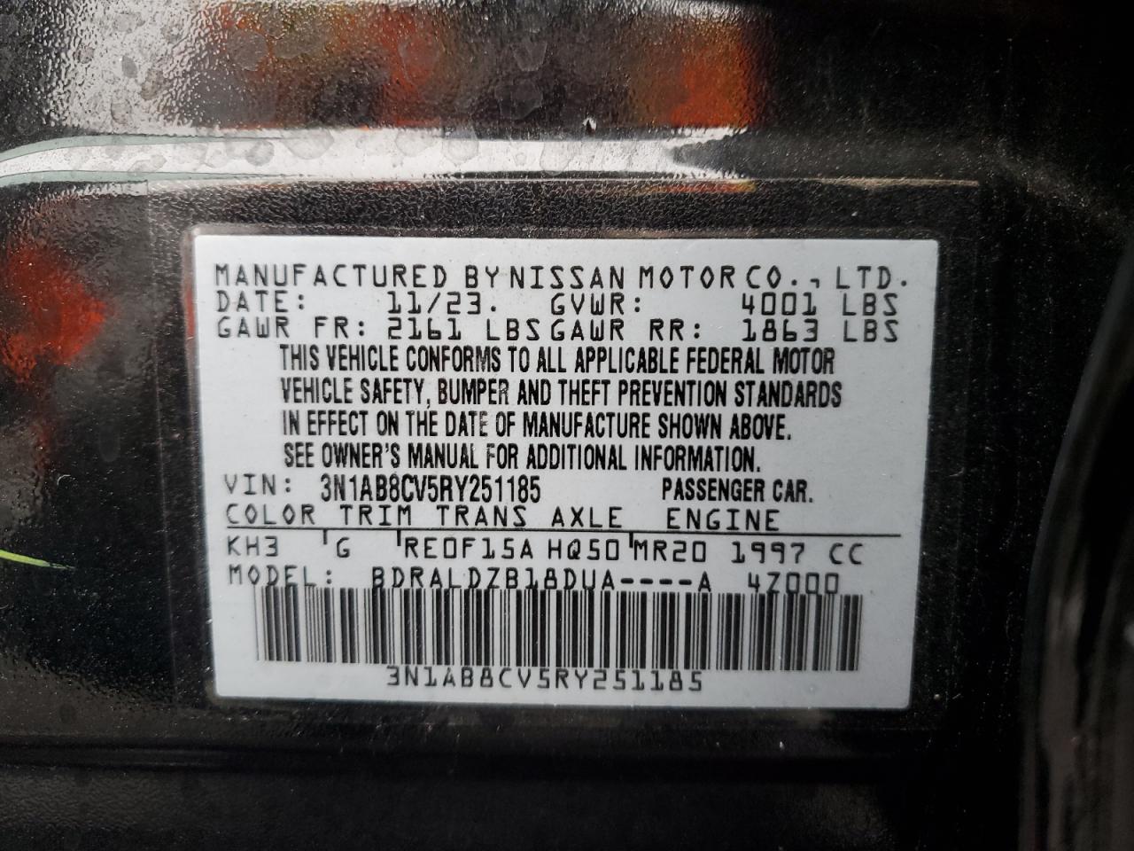2024 NISSAN SENTRA SV VIN:3N1AB8CV5RY251185