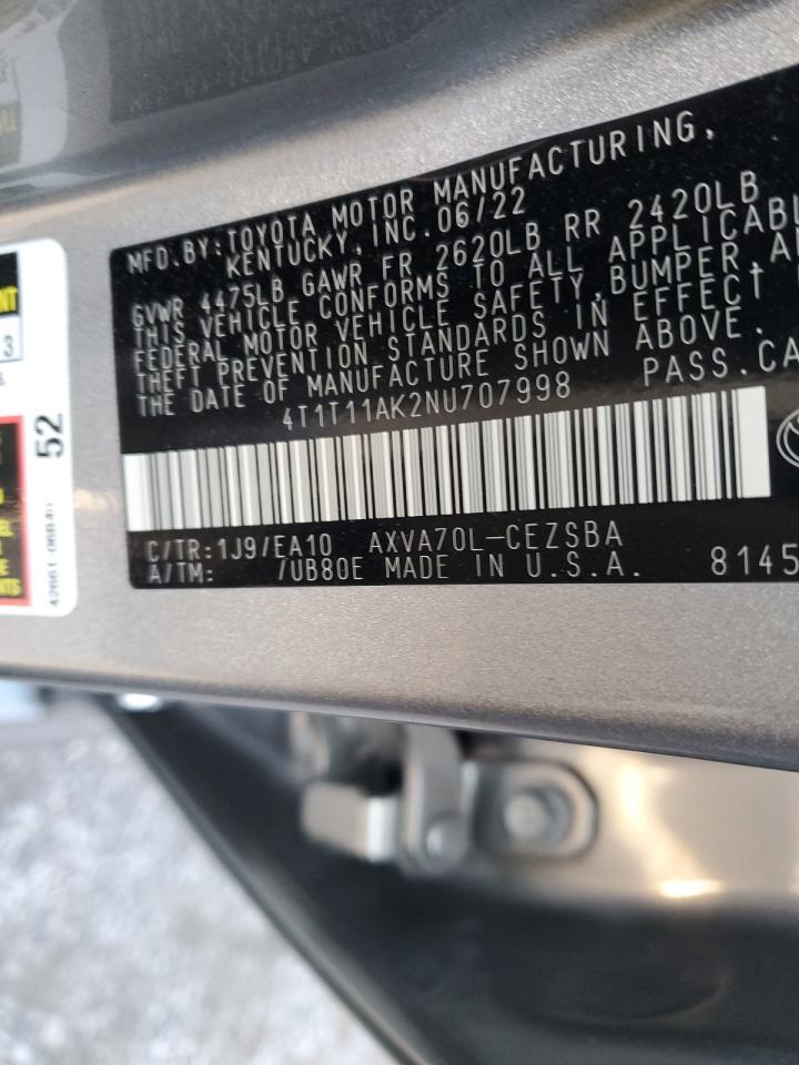 2022 TOYOTA CAMRY SE VIN:4T1T11AK2NU707998