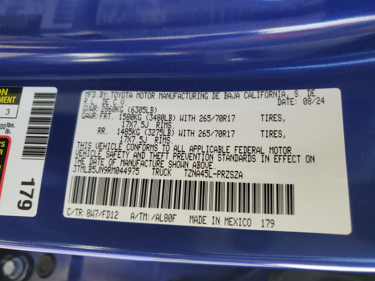 2024 TOYOTA TACOMA DOUBLE CAB VIN:3TMLB5JN9RM044975