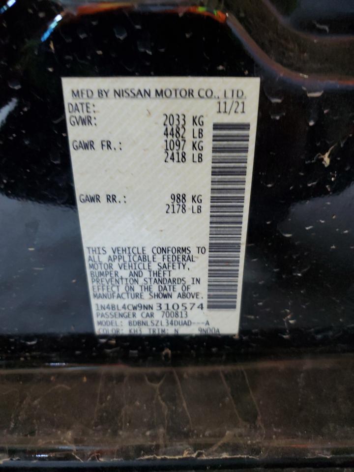 2022 NISSAN ALTIMA SR VIN:1N4BL4CW9NN310574
