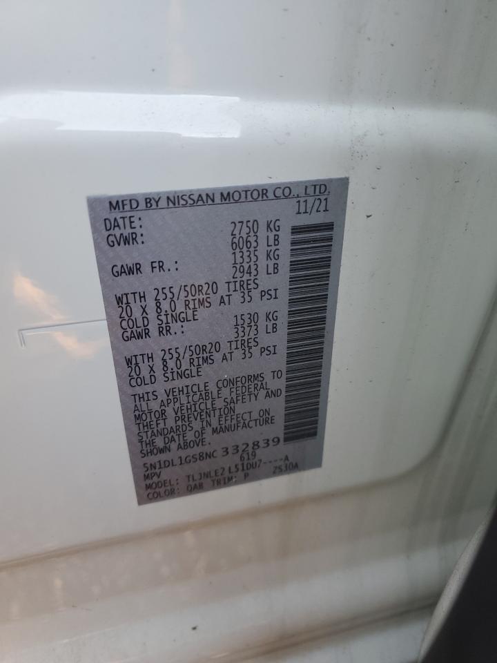 2022 INFINITI QX60 SENSORY VIN:5N1DL1GS8NC332839