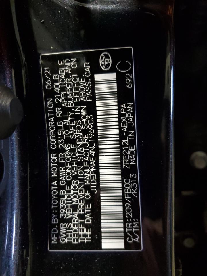 2022 TOYOTA COROLLA LE VIN:JTDEPMAE4NJ196903