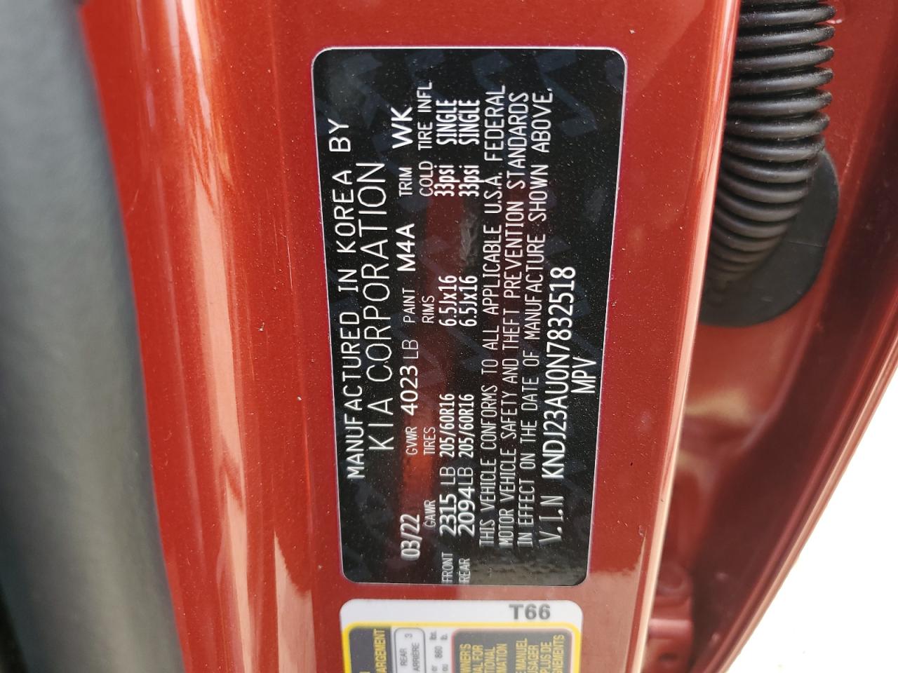 2022 KIA SOUL LX VIN:KNDJ23AU0N7832518