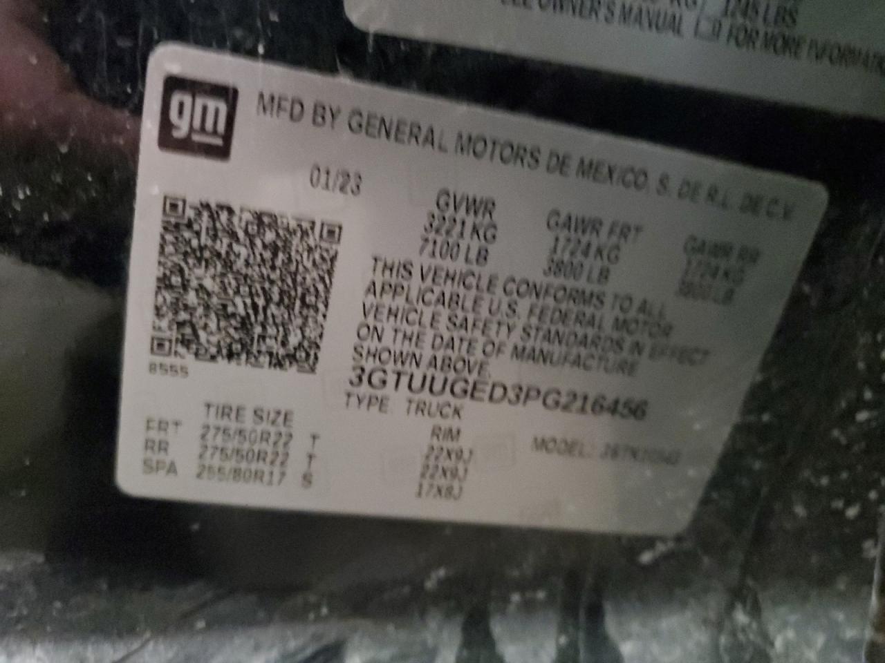 2023 GMC SIERRA K1500 DENALI VIN:3GTUUGED3PG216456