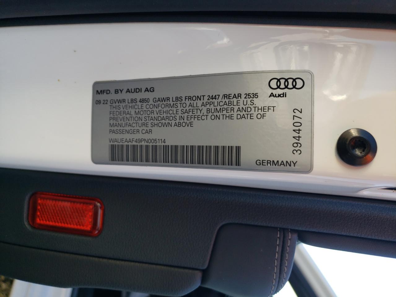 2023 AUDI A4 PREMIUM PLUS 45 VIN:WAUEAAF49PN005114