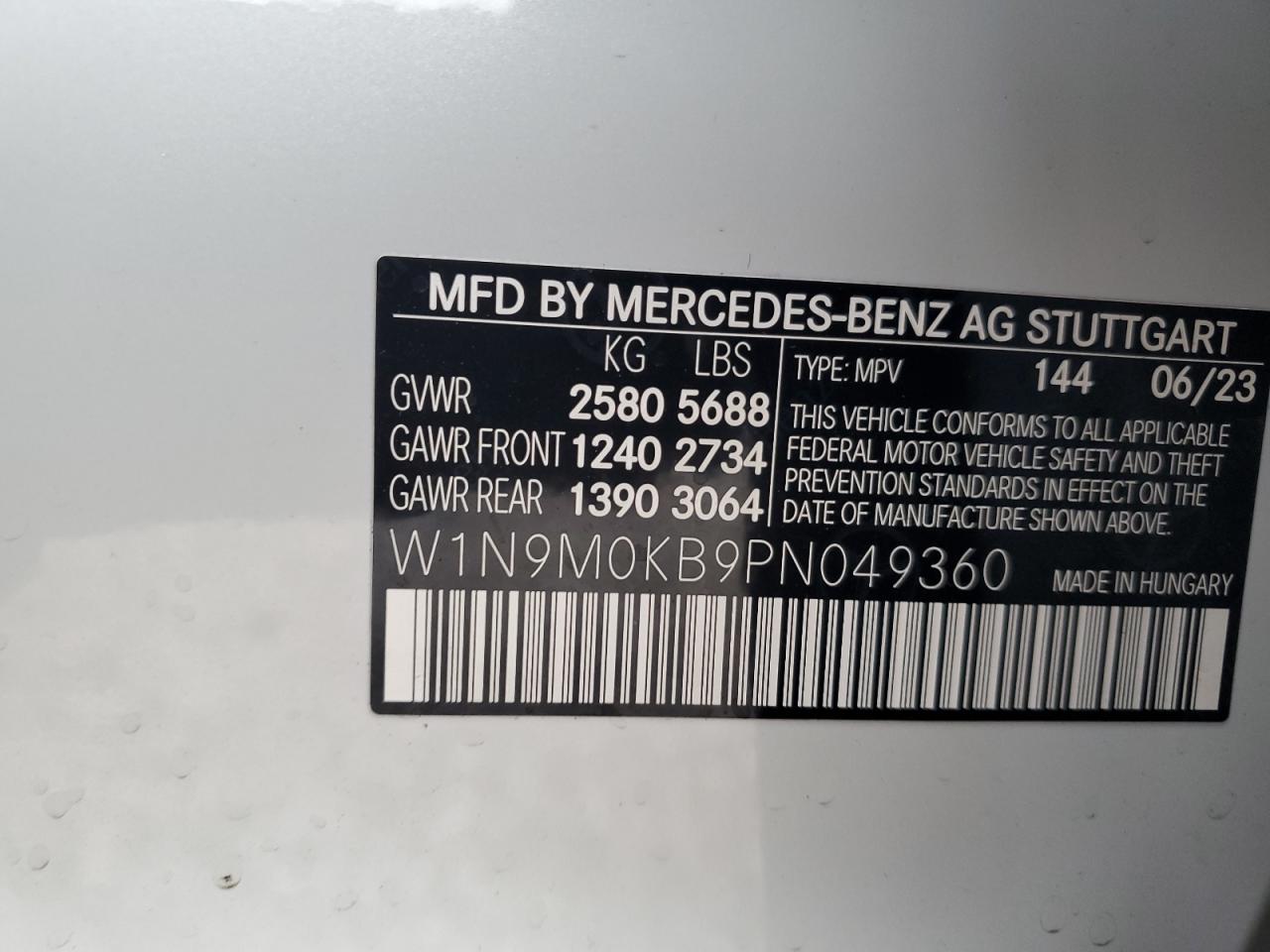 2023 MERCEDES-BENZ EQB 300 4MATIC VIN:W1N9M0KB9PN049360