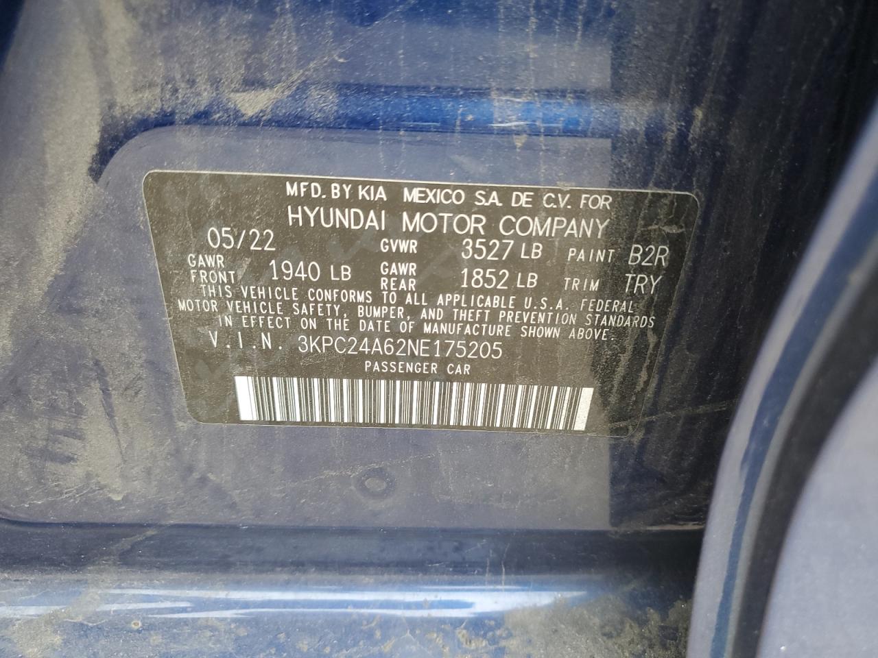 2022 HYUNDAI ACCENT SE VIN:3KPC24A62NE175205