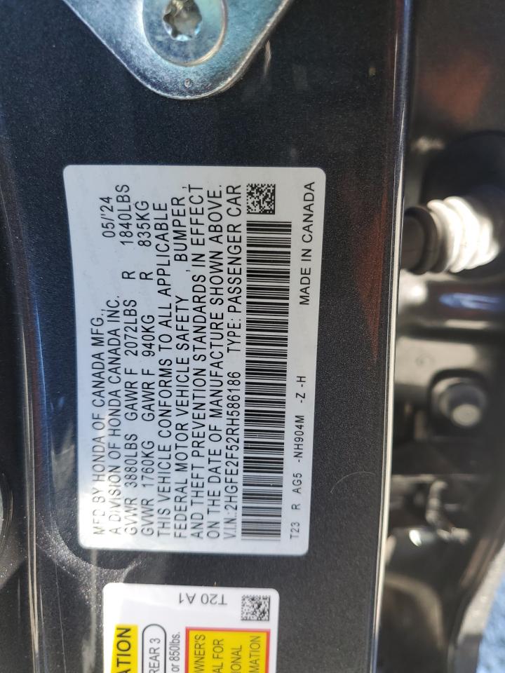 2024 HONDA CIVIC SPORT VIN:2HGFE2F52RH586186