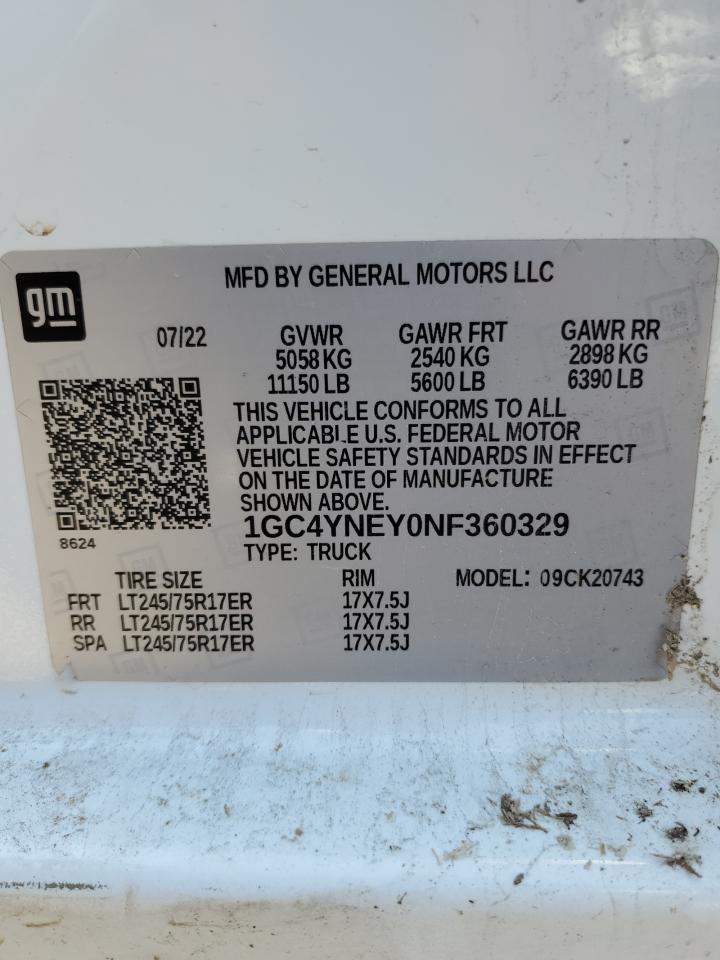 2022 CHEVROLET SILVERADO K2500 HEAVY DUTY LT VIN:1GC4YNEY0NF360329