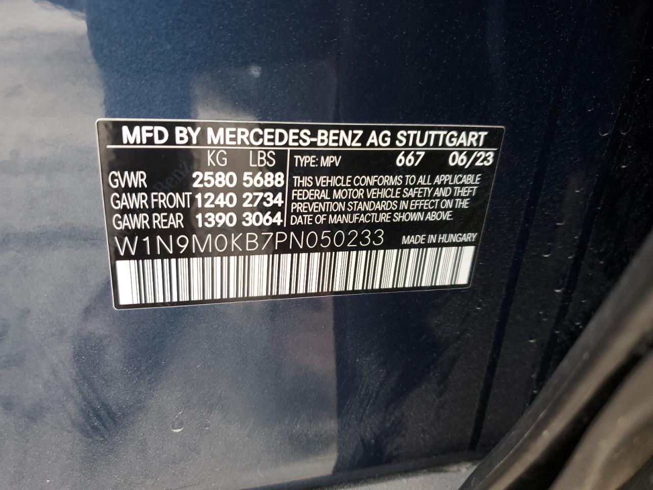 2023 MERCEDES-BENZ EQB 300 4MATIC VIN:W1N9M0KB7PN050233