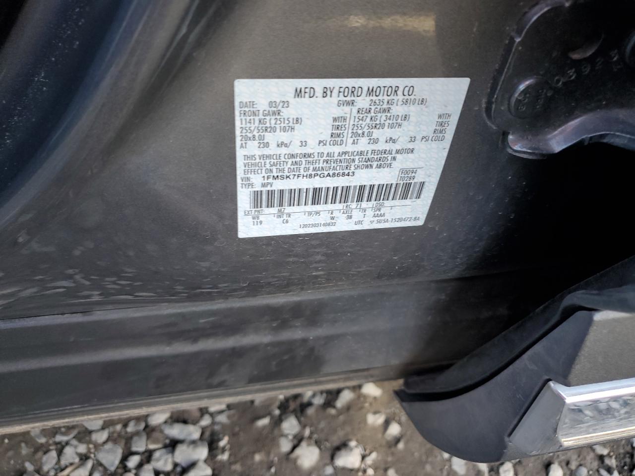 2023 FORD EXPLORER LIMITED VIN:1FMSK7FH8PGA86843