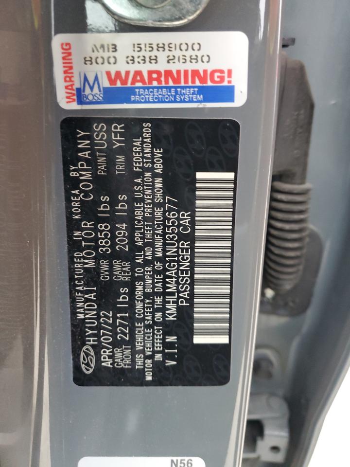 2022 HYUNDAI ELANTRA SEL VIN:KMHLM4AG1NU355677