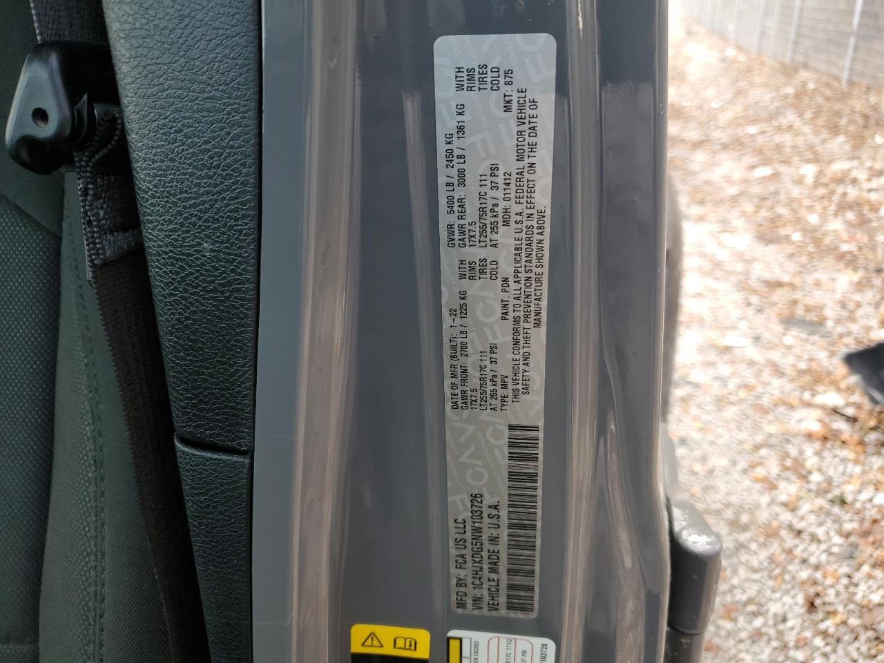 2022 JEEP WRANGLER UNLIMITED SPORT VIN:1C4HJXDG5NW103726