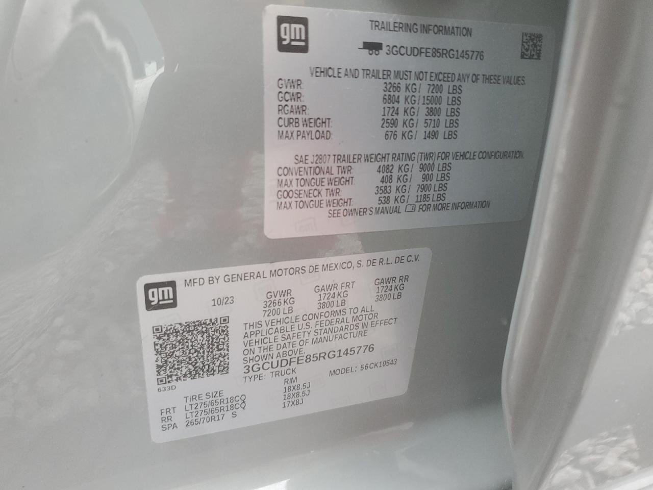 2024 CHEVROLET SILVERADO K1500 LT TRAIL BOSS VIN:3GCUDFE85RG145776