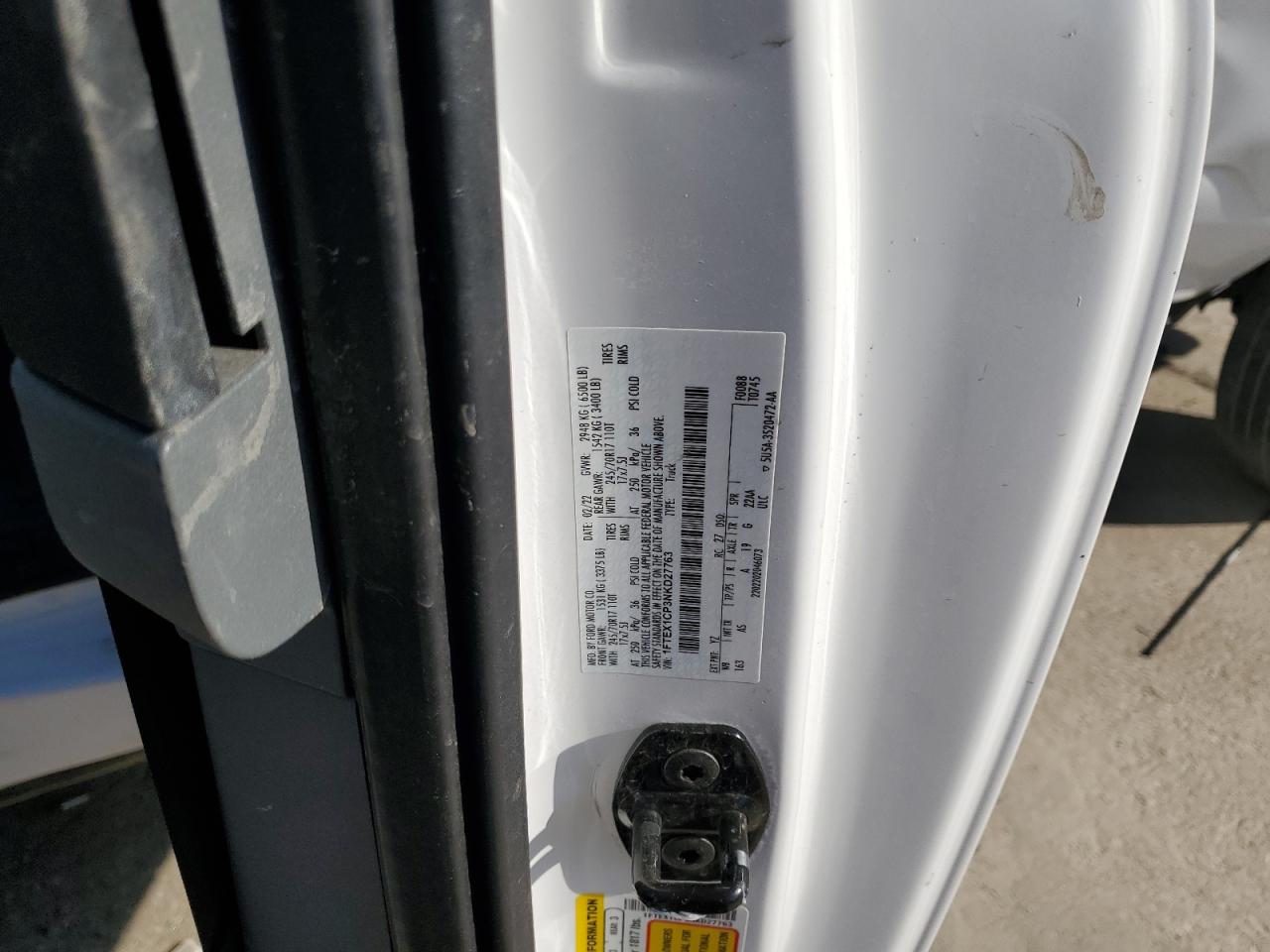 2022 FORD F150 SUPER CAB VIN:1FTEX1CP3NKD27763