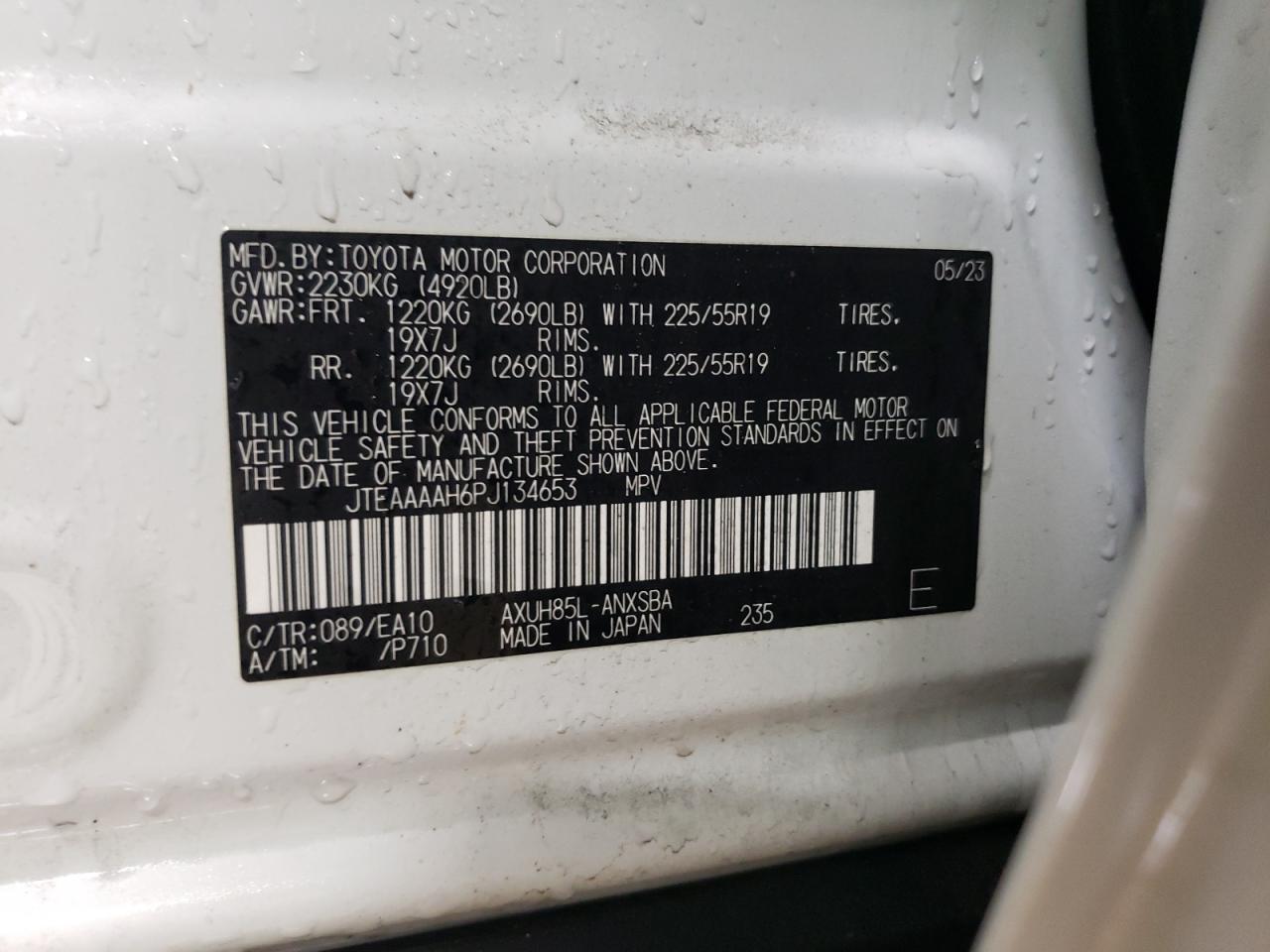2023 TOYOTA VENZA LE VIN:JTEAAAAH6PJ134653